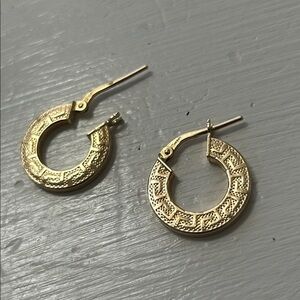 Dyadema Italy bronze gold tone small hoop Aztec design earrings
